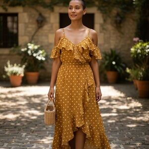 Blush Mustard Polka Dot High Low Dress